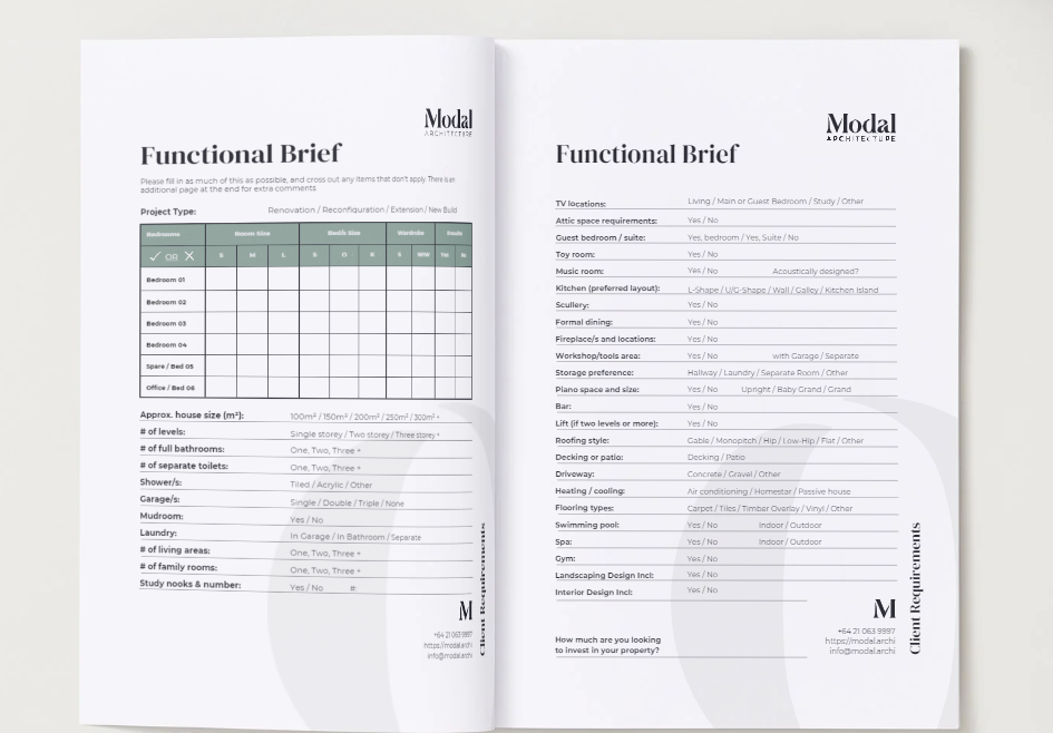 Modal Architecture Bespoke Design Client Initial Consultation Document