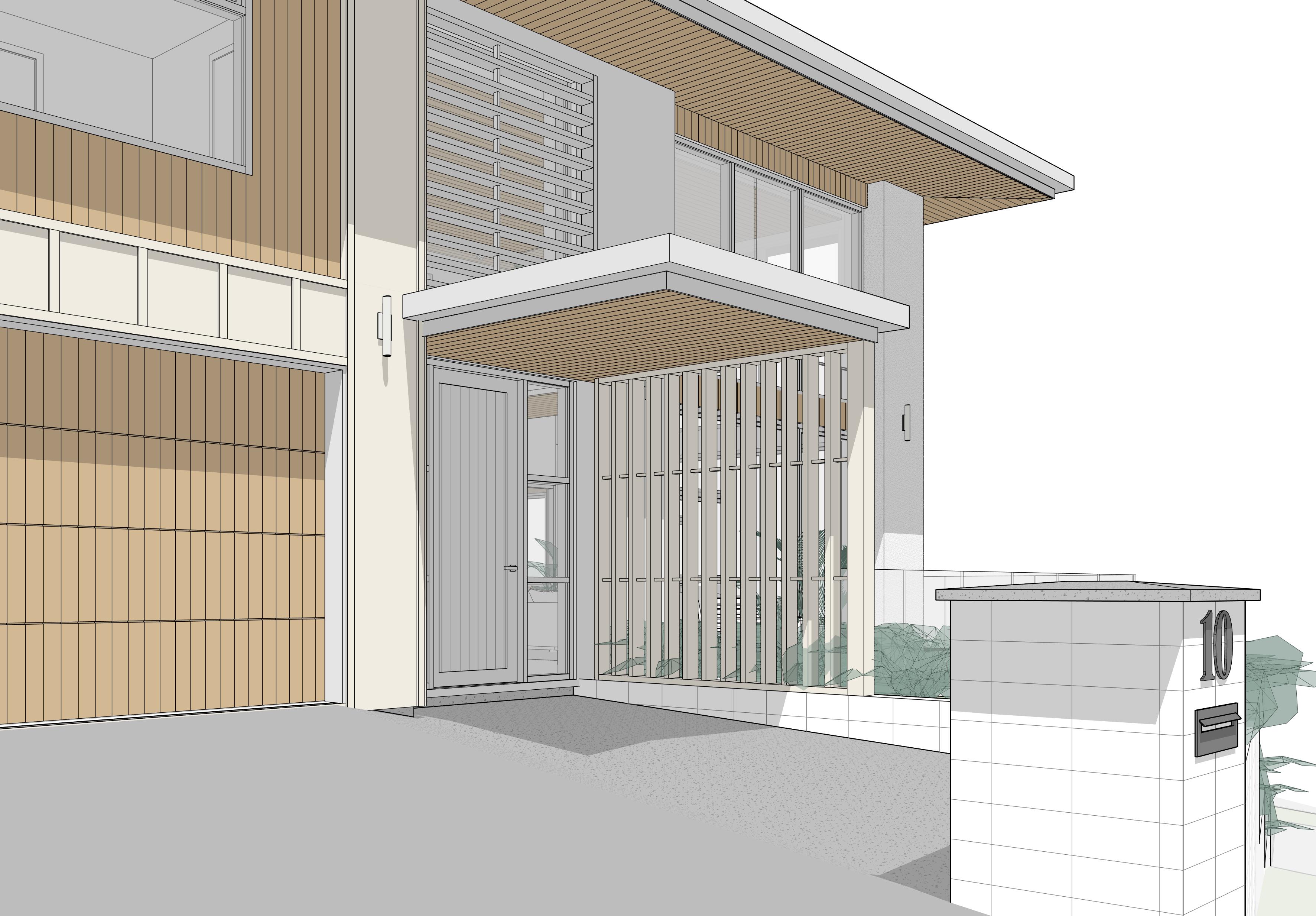 Exterior view visualisation of Fjord House in Aotea, Porirua, designed by Modal Architecture.