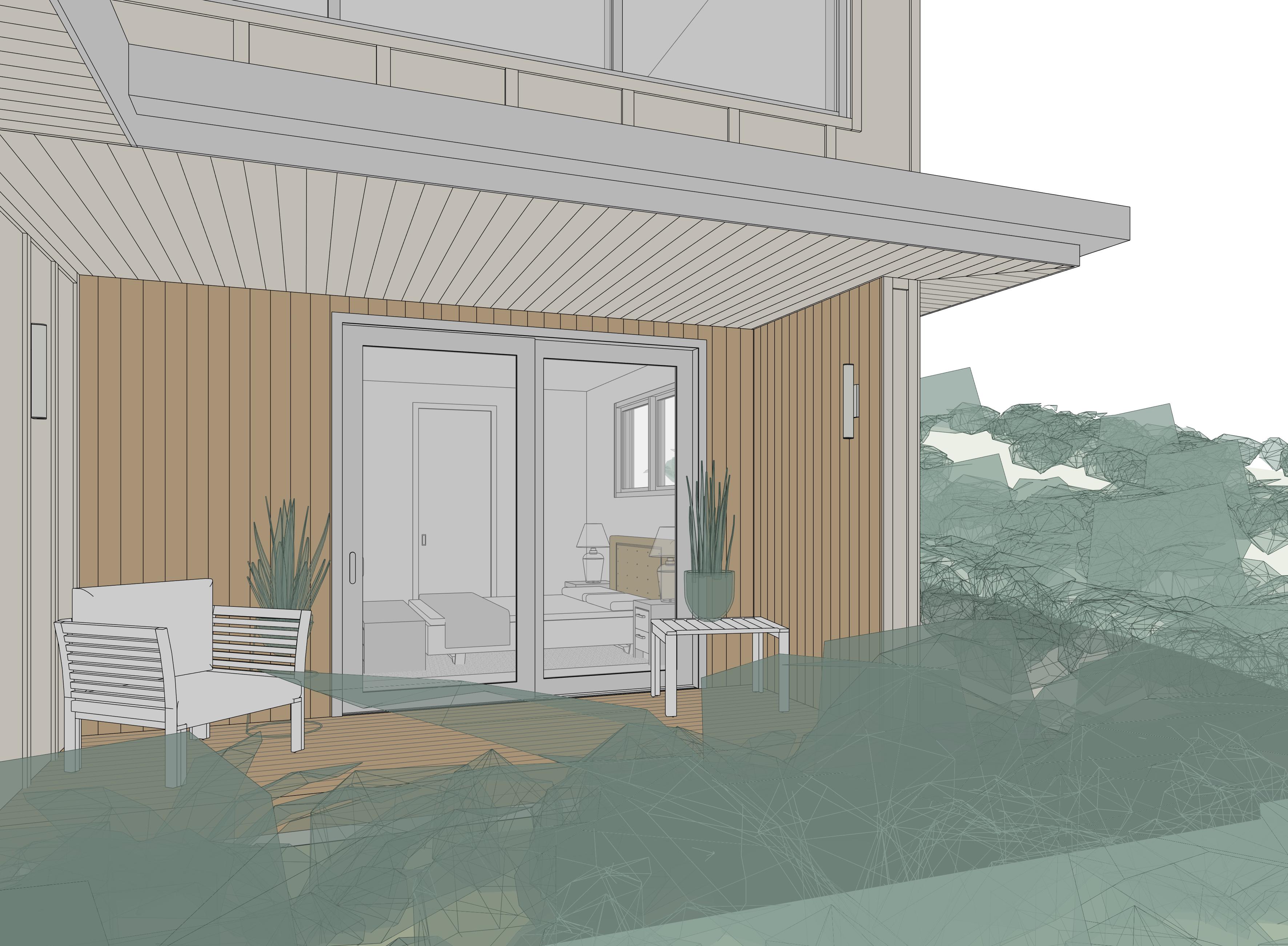 Exterior view visualisation of Fjord House in Aotea, Porirua, designed by Modal Architecture.