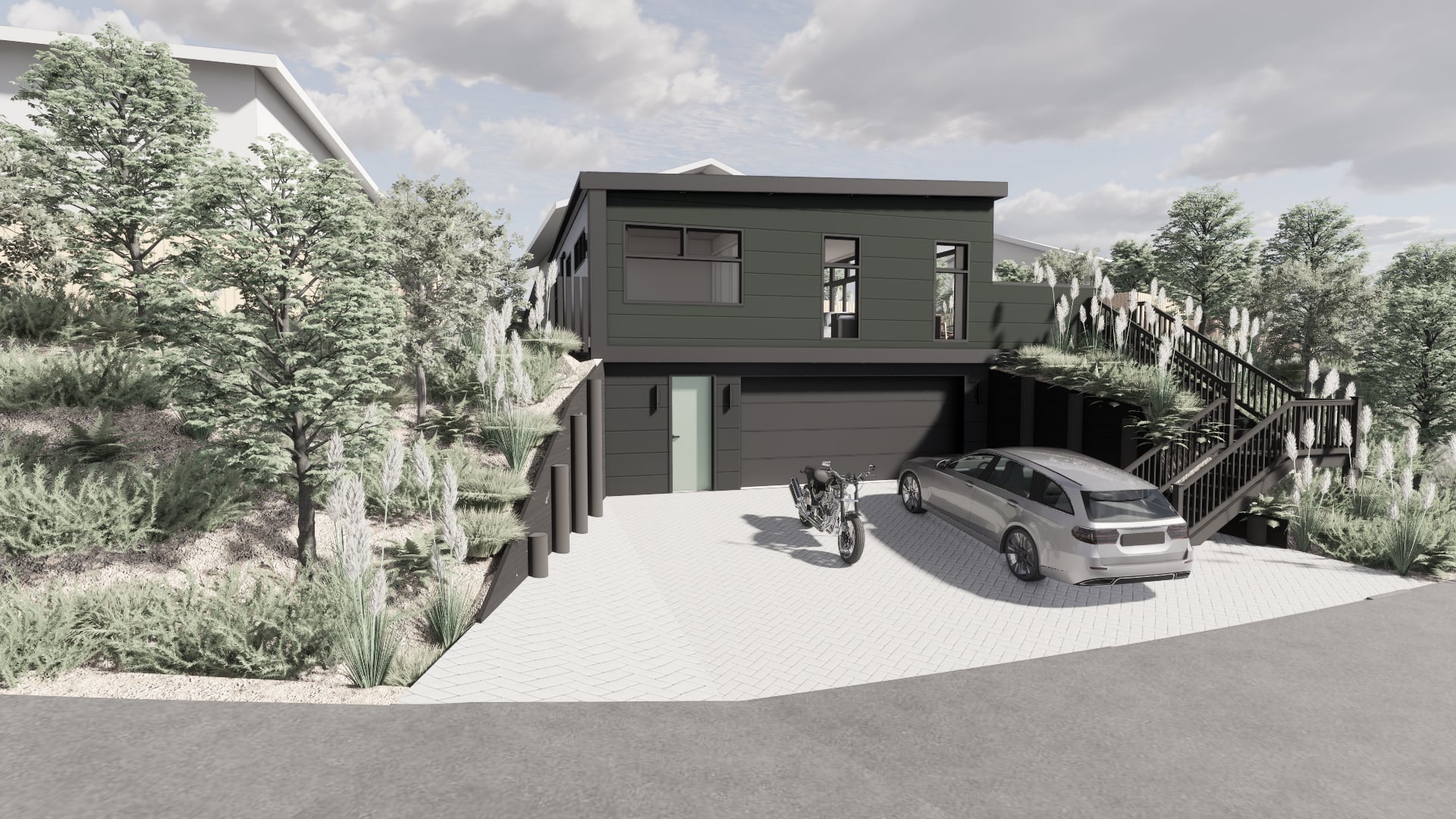 Project view of Turville in Newlands, Wellington, designed by Modal Architecture.