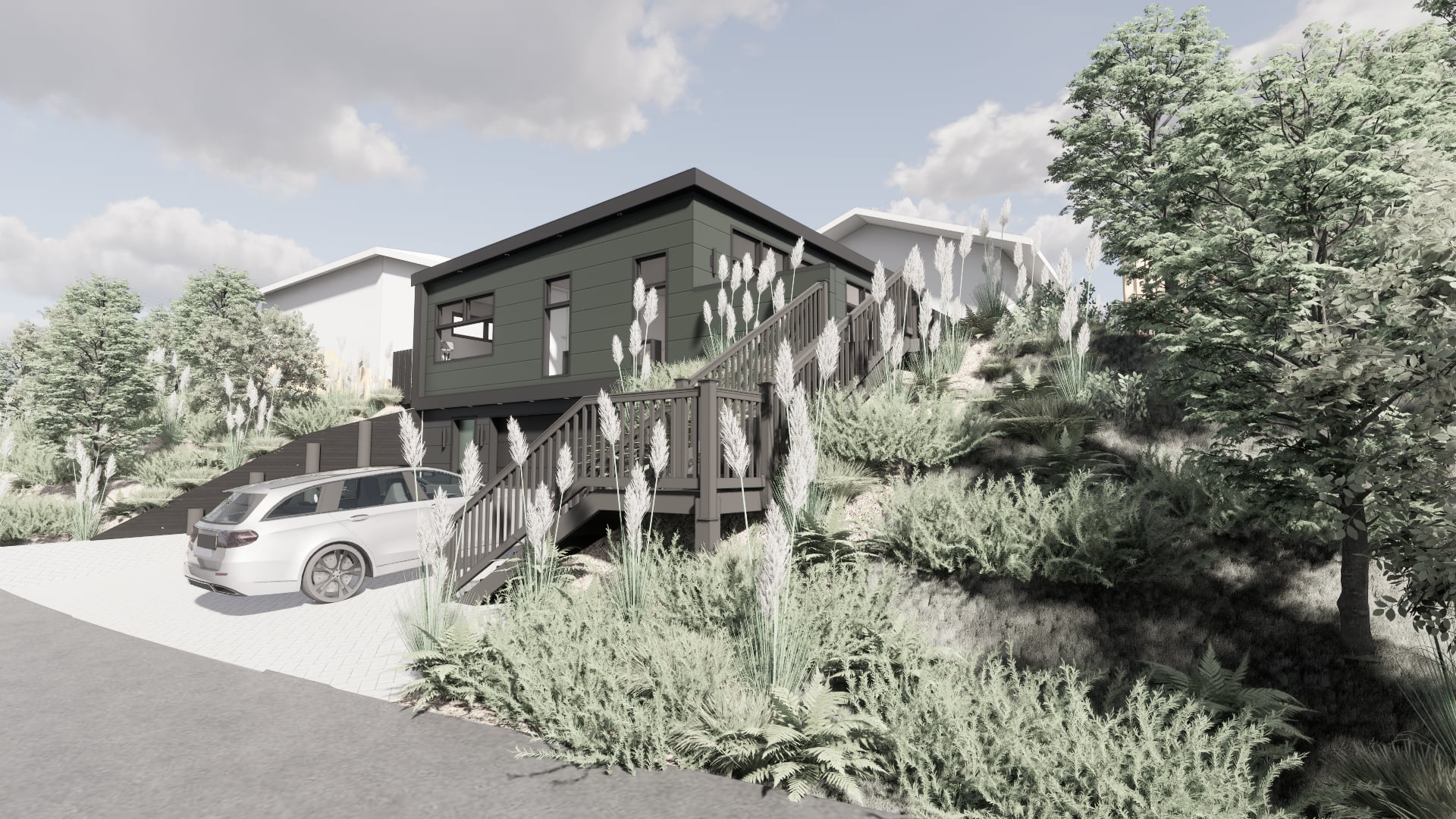 Project view of Turville in Newlands, Wellington, designed by Modal Architecture.