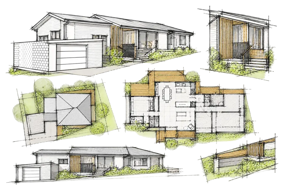 Loose plan and detail sketches for Modal Architecture’s Mitchell St Extension project in Brooklyn.