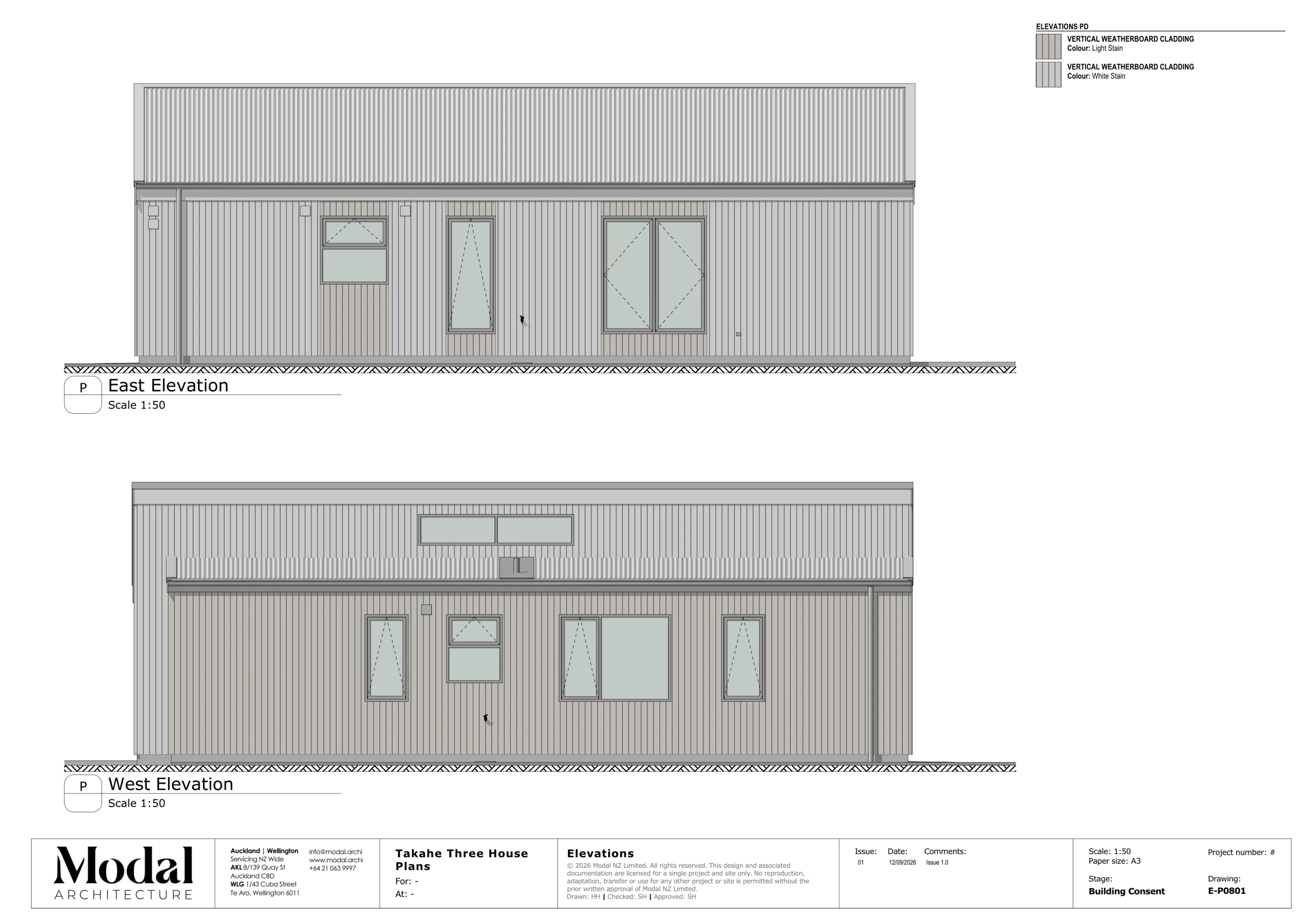 Takahē Three Modal Architecture Nest Series elevations east west