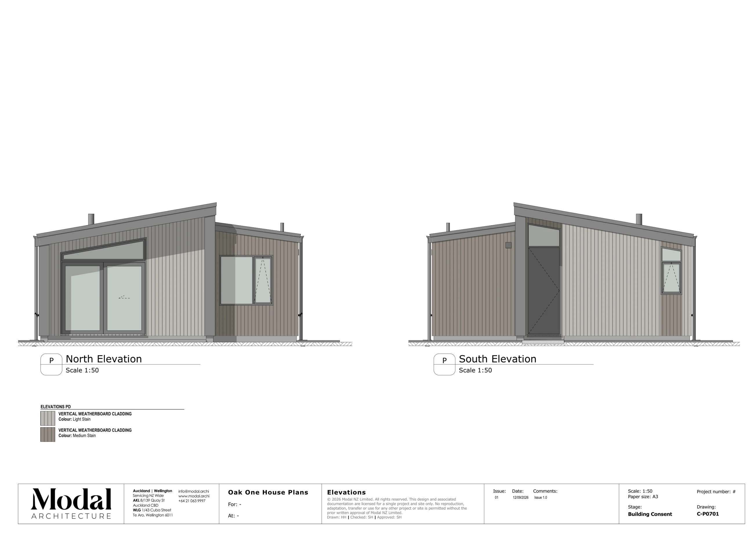 Oak One Modal Architecture Nest Series elevations north south