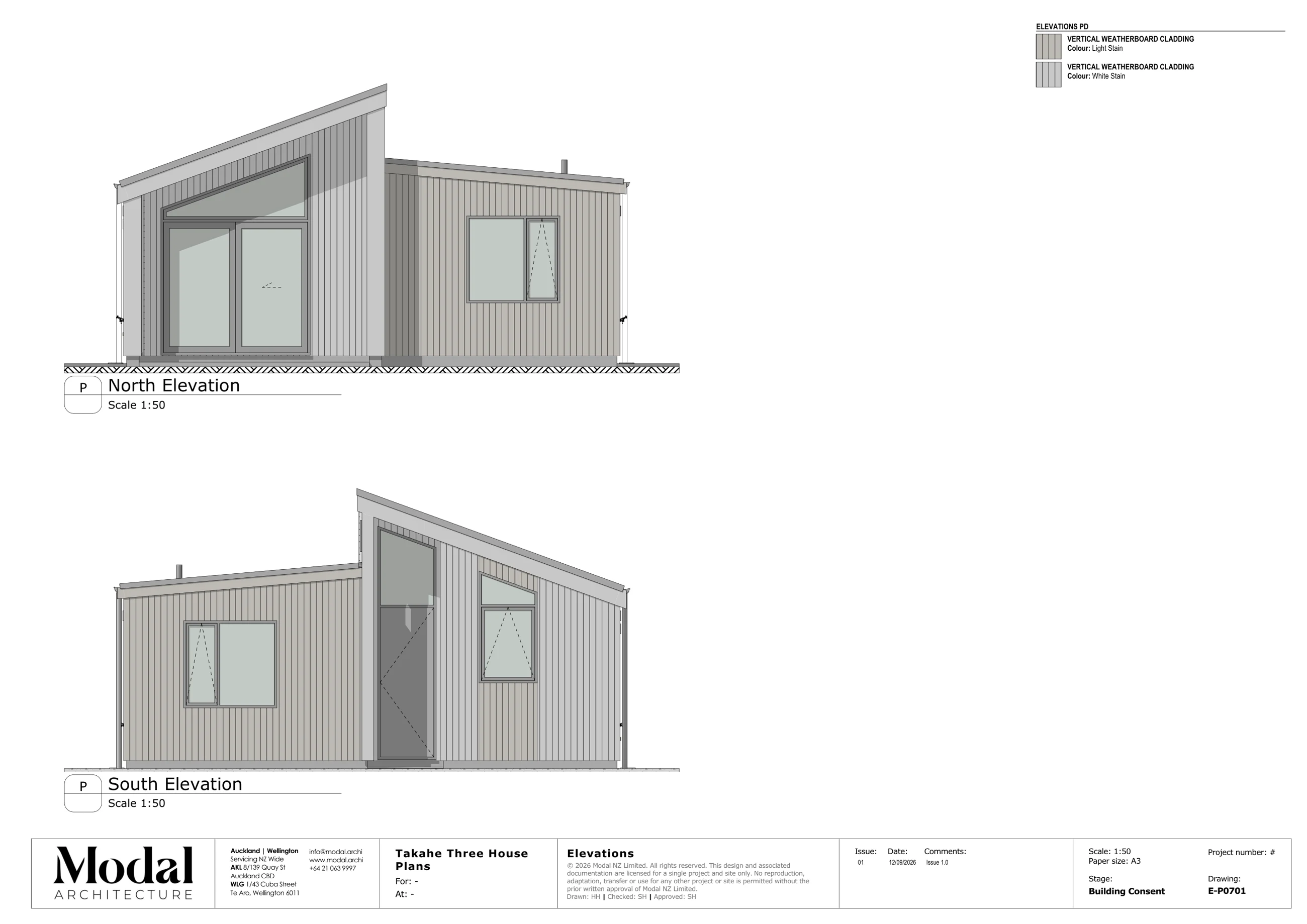 Takahē Three Modal Architecture Nest Series elevations north south