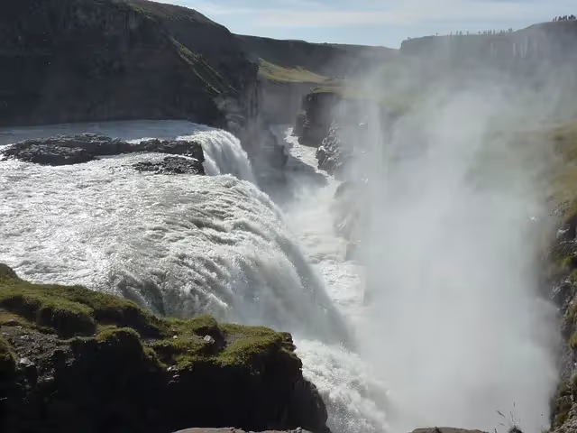 gullfoss, waterfall, flow