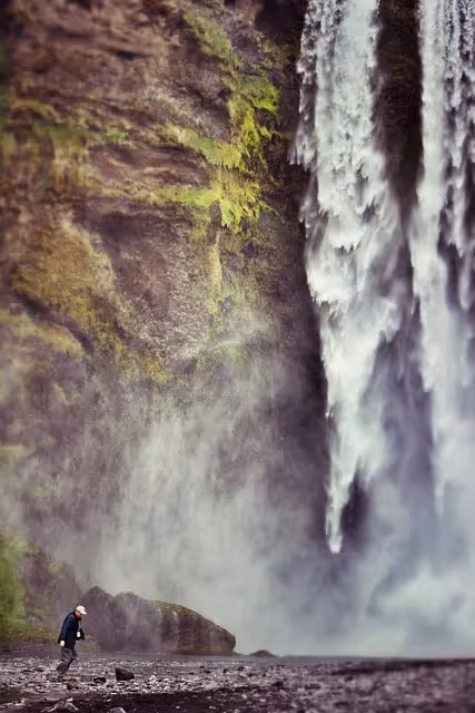 waterfall, a person, majestic