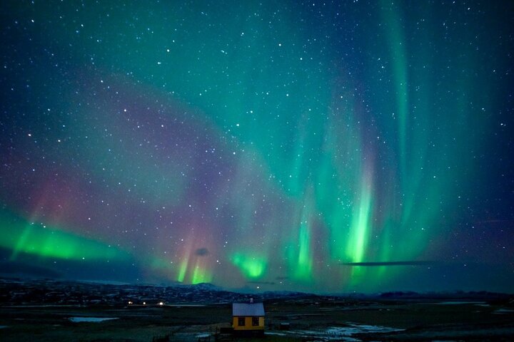 Spectacular green and purple aurora borealis in Iceland