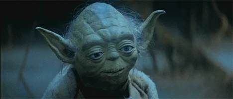Sad Yoda Gif. Yoda looking down to the ground, cause he is sad. 