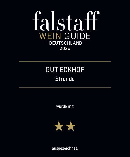 Falstaff Wein Guide Deutschland 2026 Auszeichnung für Gut Eckhof Strande mit zwei goldenen Sternen.