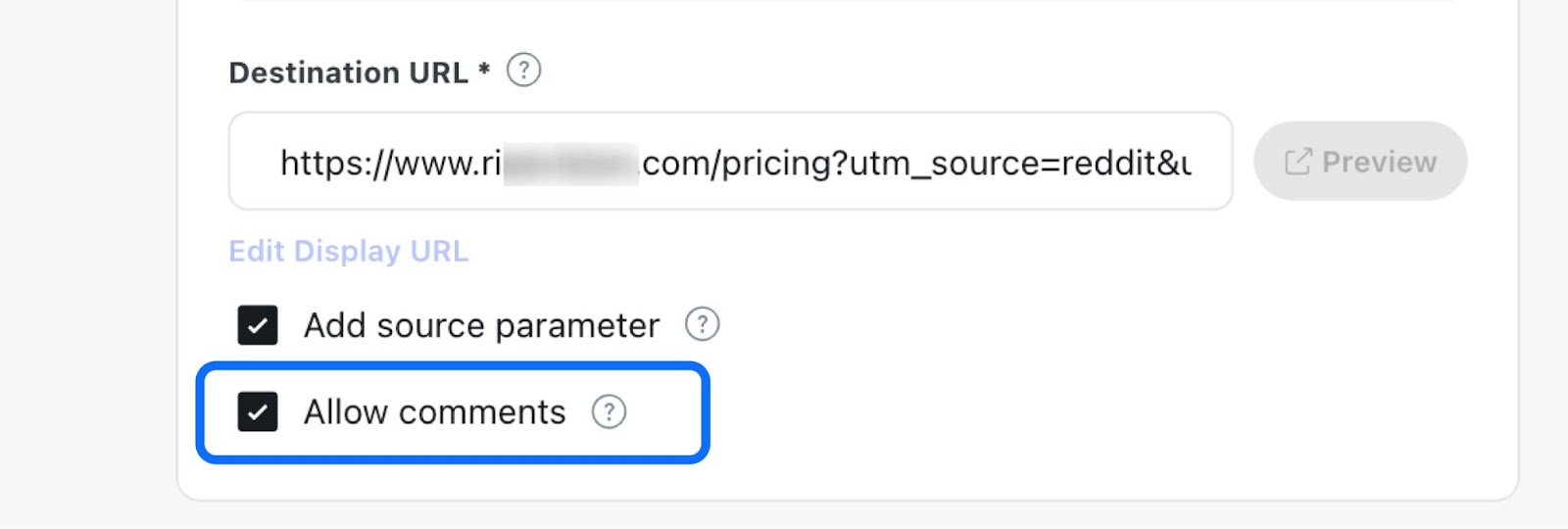 Option to allow engagement on your Reddit ad.