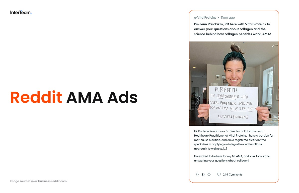 AMA ad on Reddit featuring a person holding a sign.