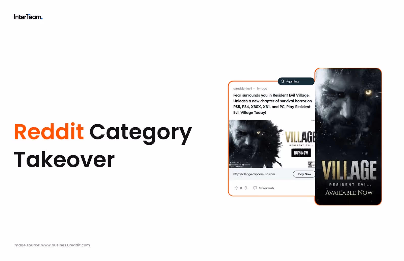 Example of a Reddit Category Takeover ad promoting Resident Evil Village with immersive visuals.