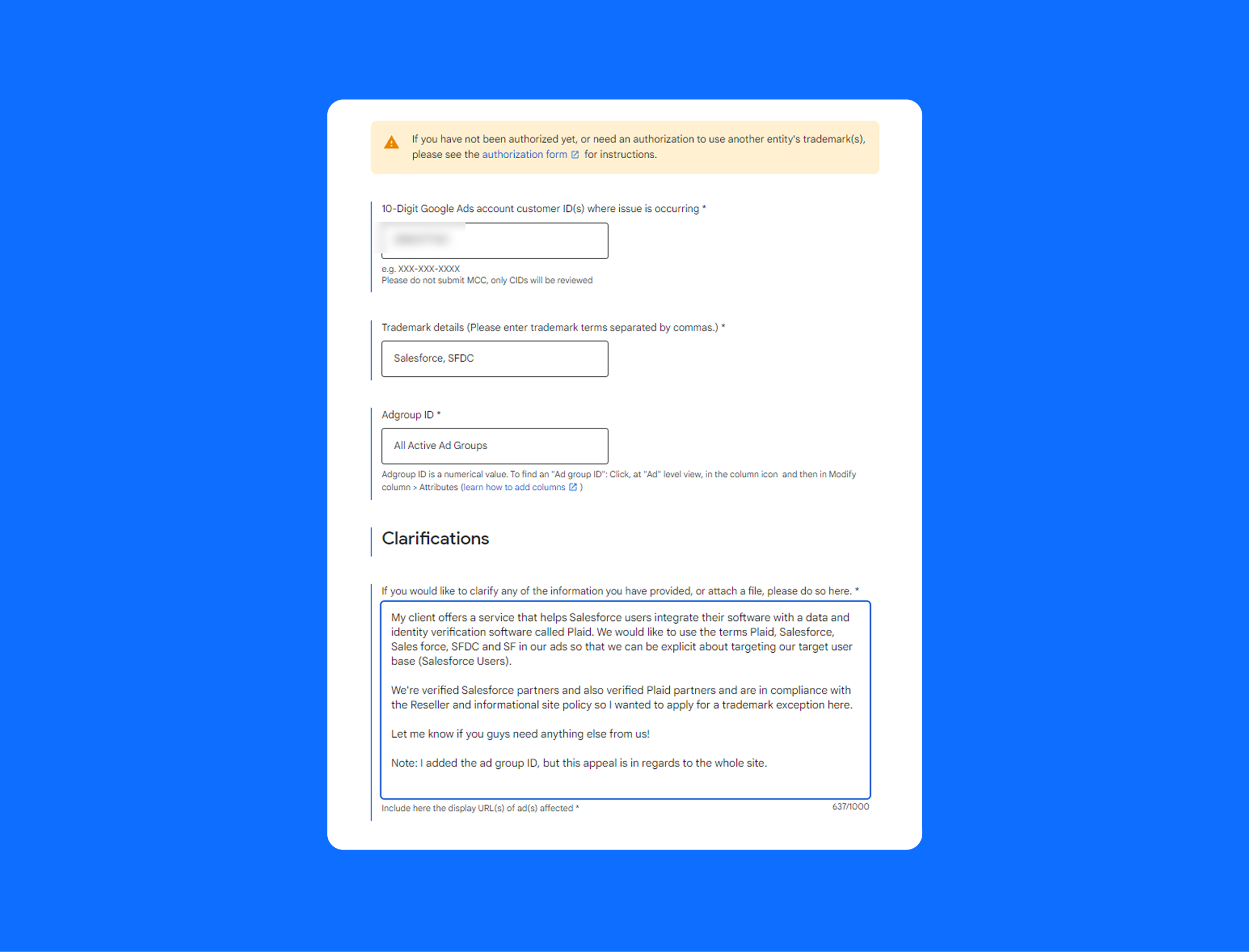 How to get a Google AdWords trademark exemption request approved