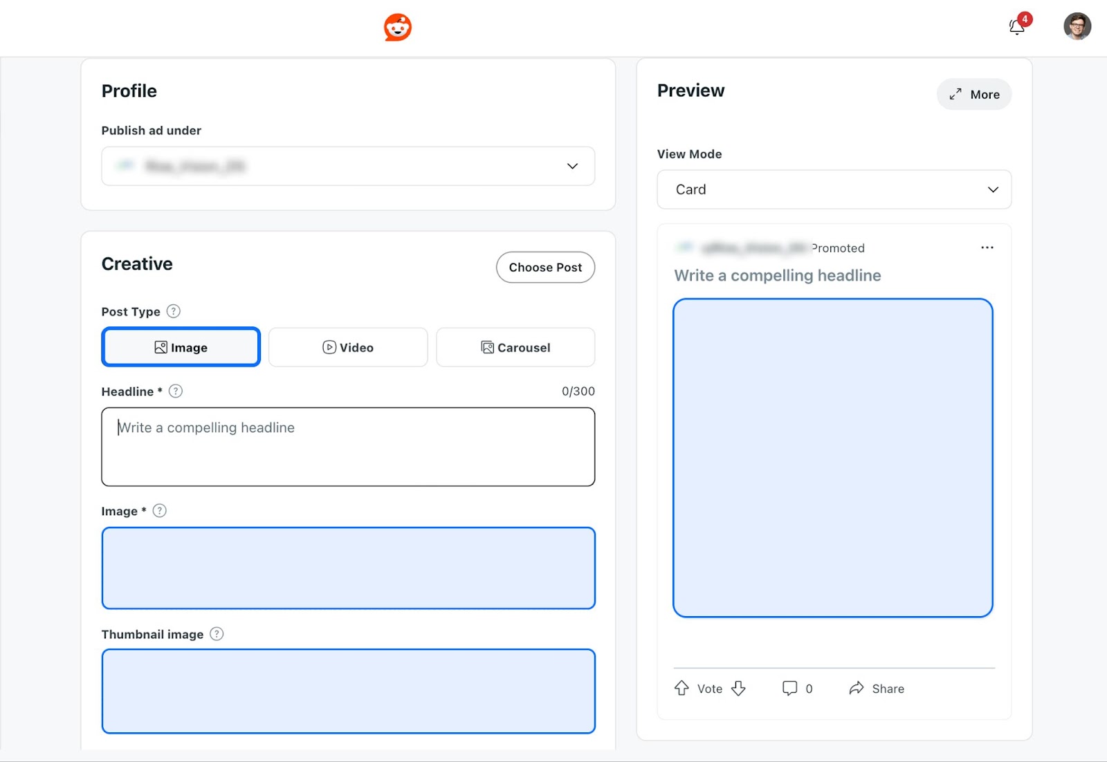 Reddit Ads creative field.
