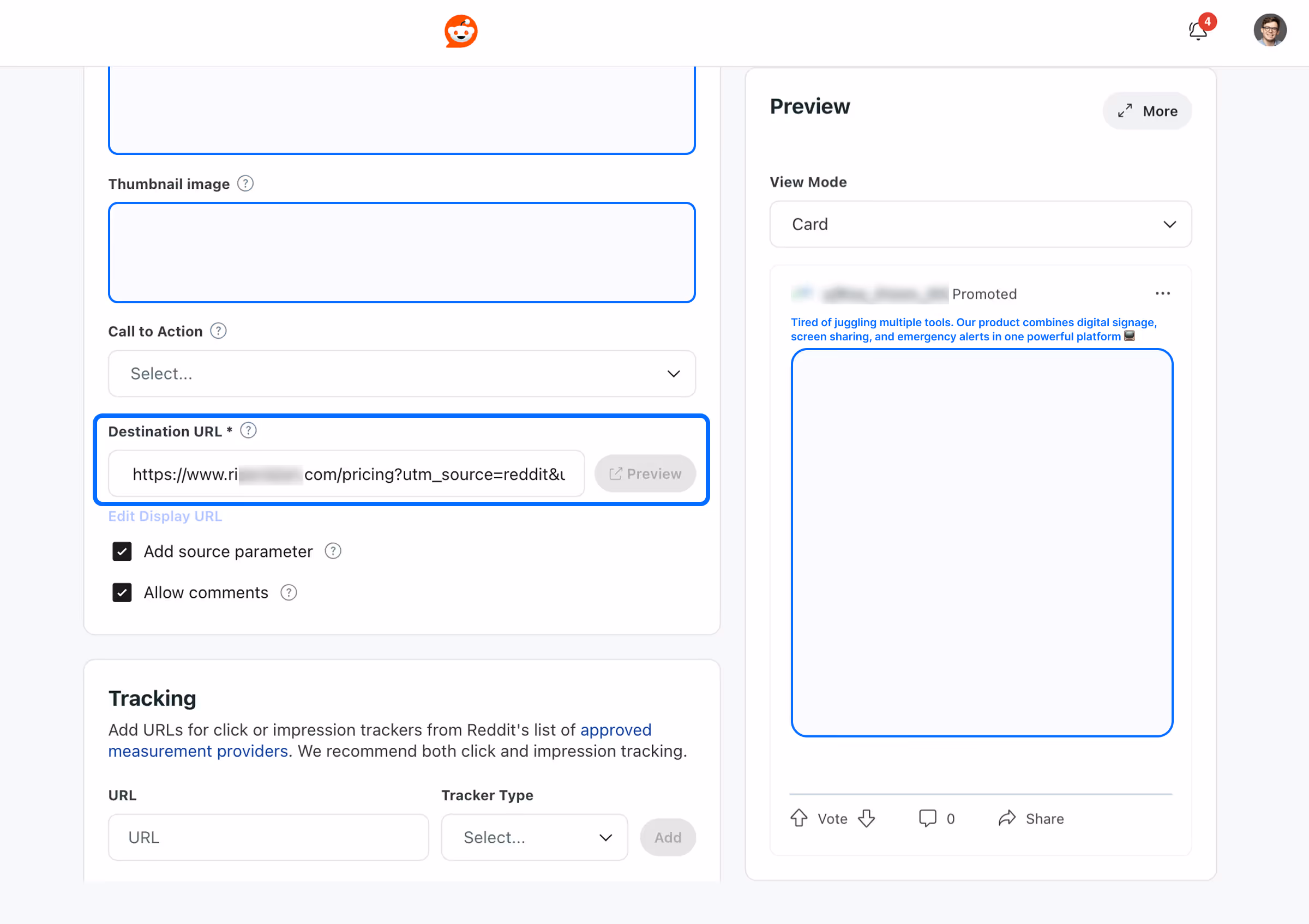 Adding a landing page link for ad traffic.