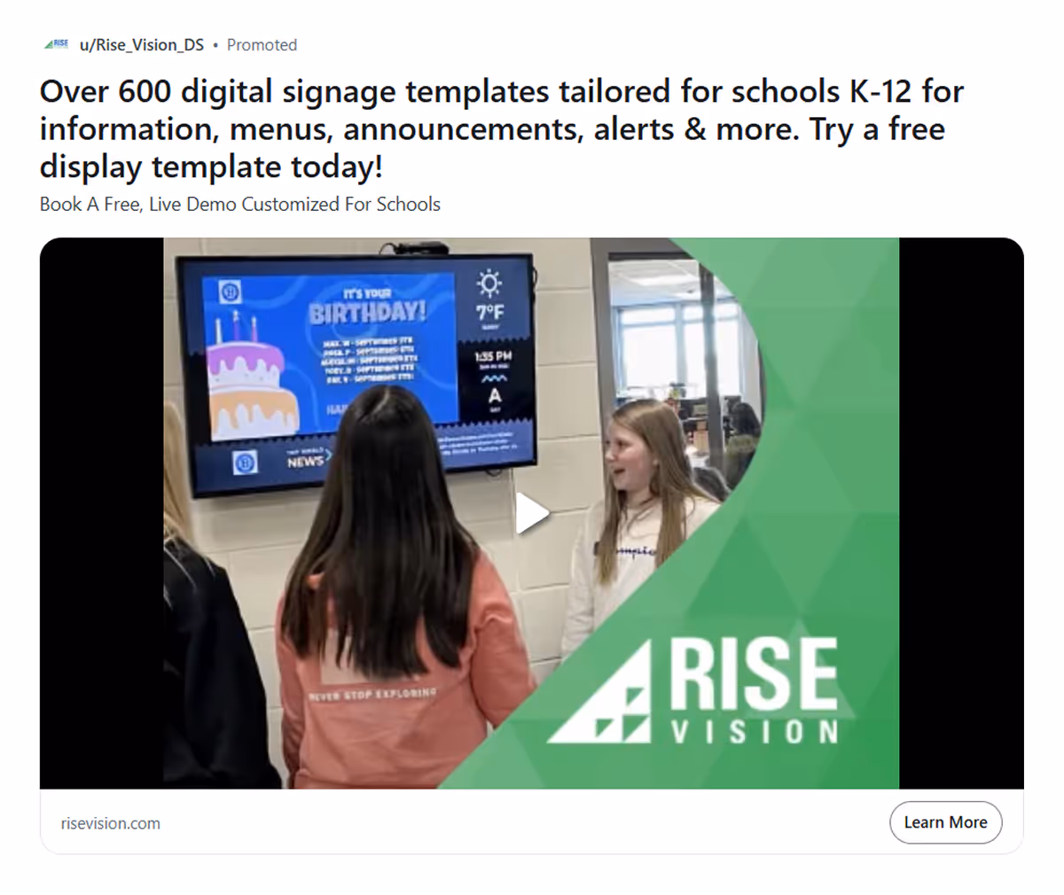 Rise Vision Reddit Ad Video Exemple