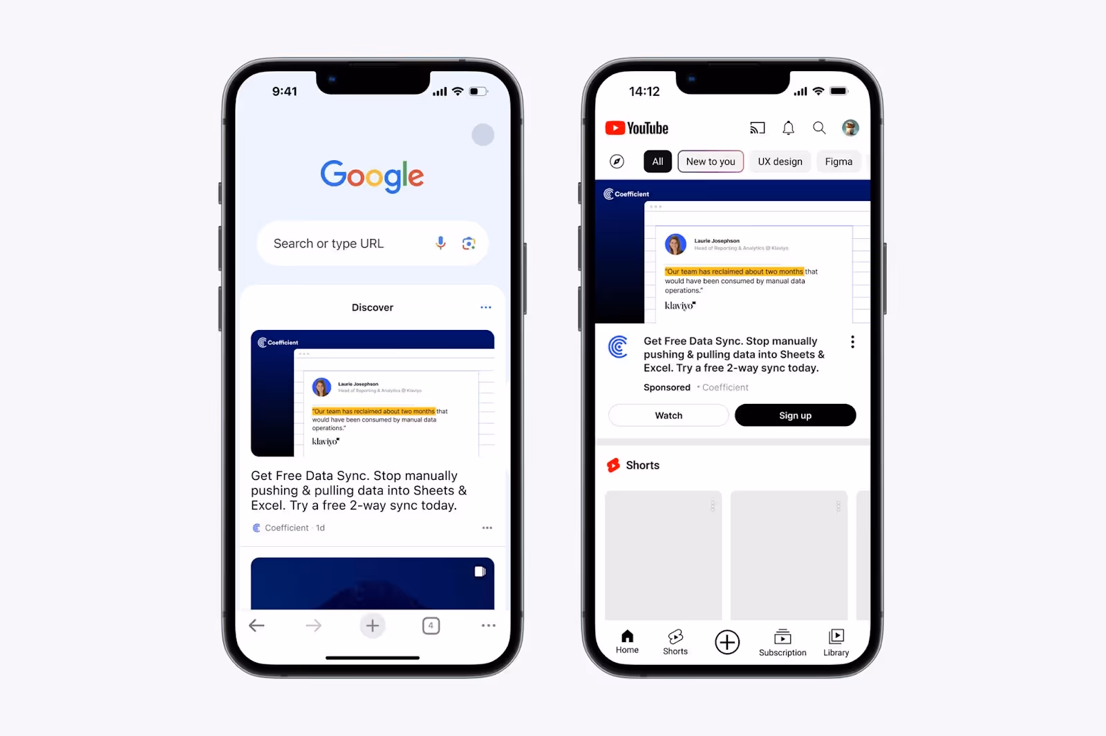 B2B SaaS search ad promoting free data sync on Google and YouTube