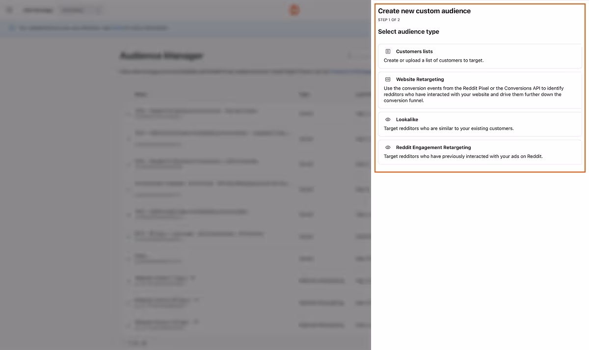 Audience Manager dashboard with New Audience button highlighted.