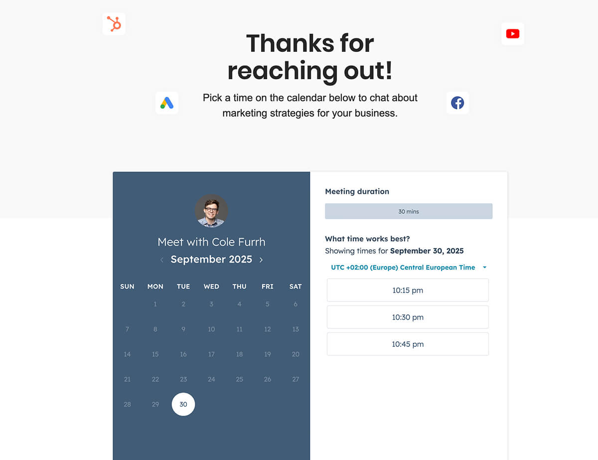 Screenshot of InterTeam Marketing calendar integrated with conversion tracking for client scheduling.