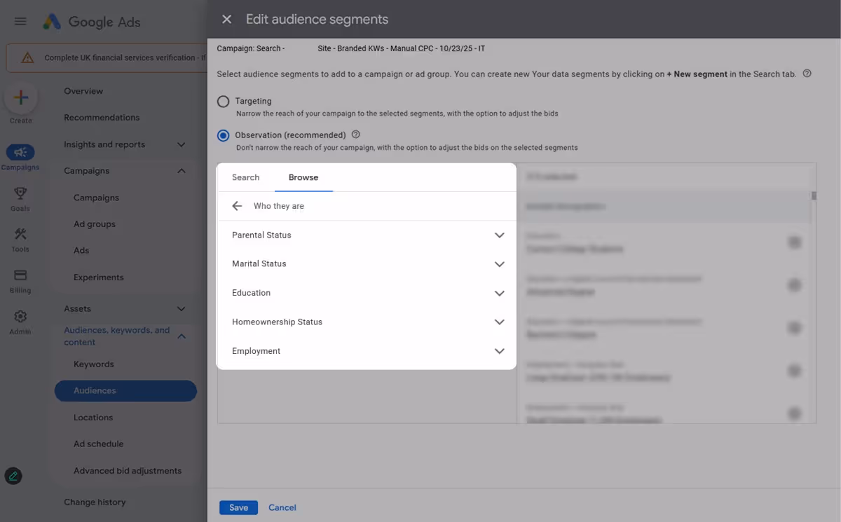 Detailed demographic options including education, marital status, and employment.