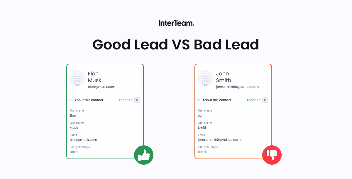  Good lead vs bad lead comparison showing qualified and unqualified contact profiles