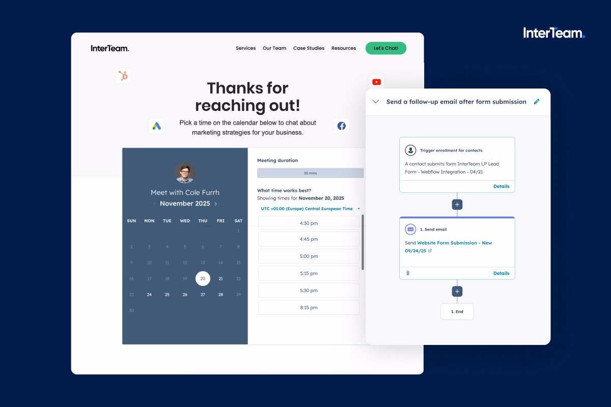 Workflow automation and scheduling page used in the lead generation process
