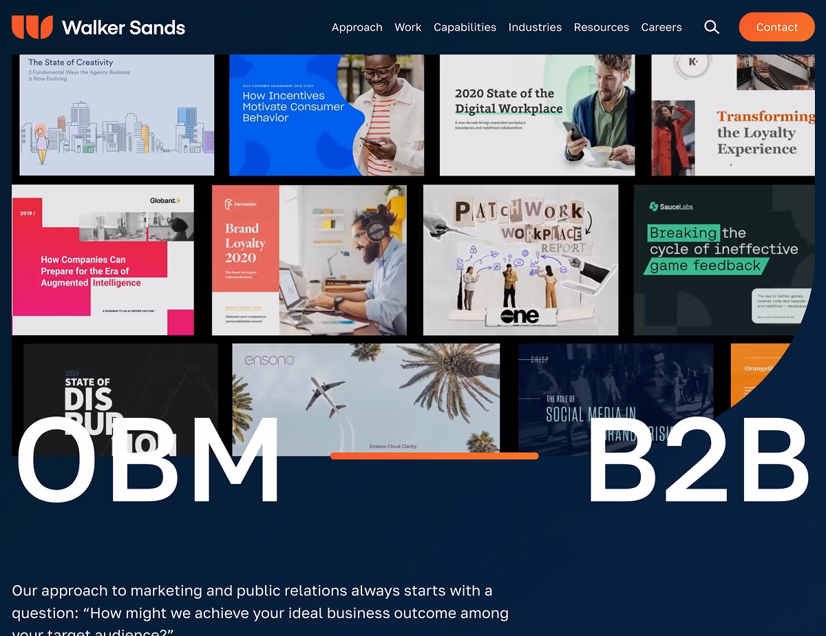 Walker Sands homepage featuring brand strategy and performance marketing agency for tech companies.