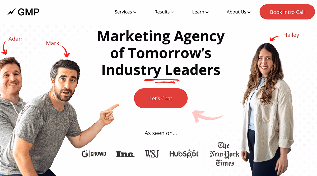 Growth Marketing Pro homepage showing SEO and AI visibility for SaaS brands.