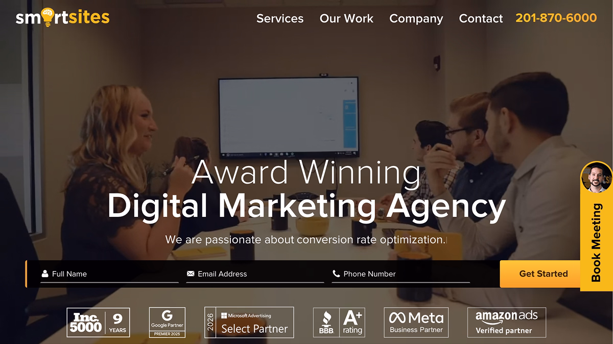 SmartSites homepage showcasing SEO services, PPC services, and digital strategies for business growth.