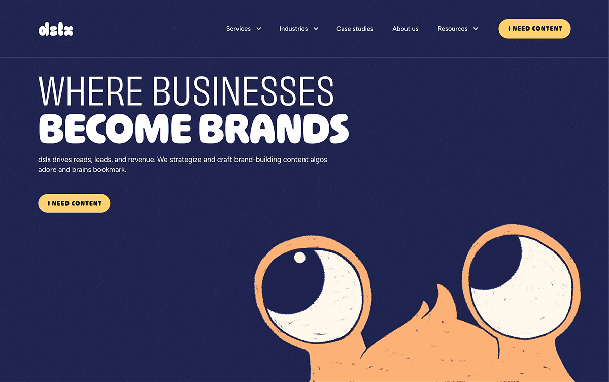 DSLX homepage showcasing content strategy development, SaaS marketing, and high quality content production for digital presence.