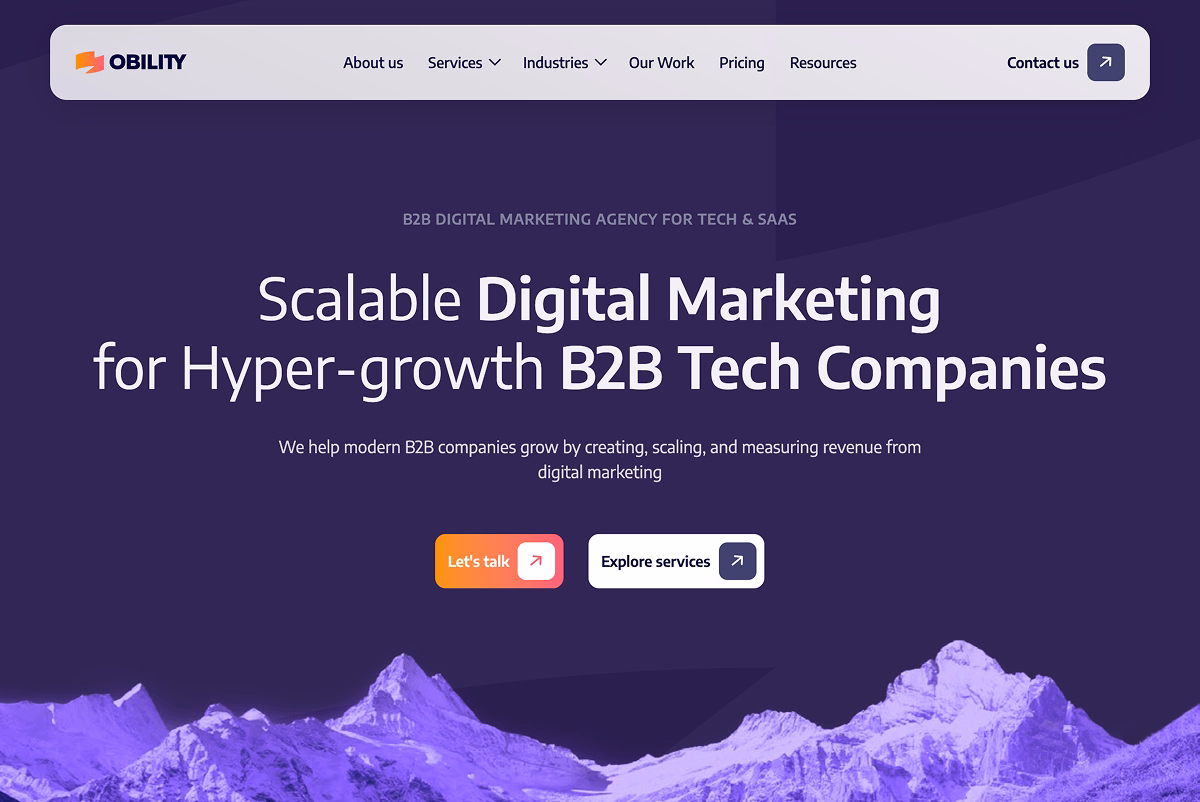 Obility homepage featuring B2B marketing strategy, revenue operations, and digital strategy for sustainable growth.