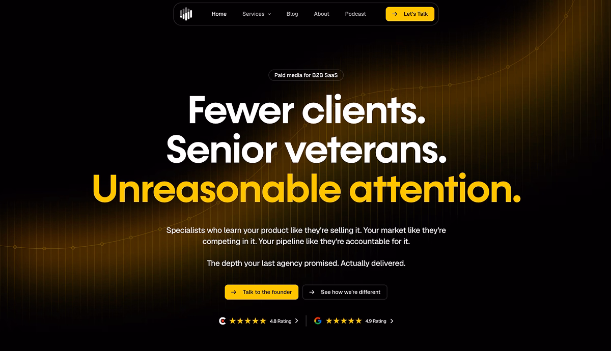 Upraw Media homepage highlighting its B2B SaaS paid media services