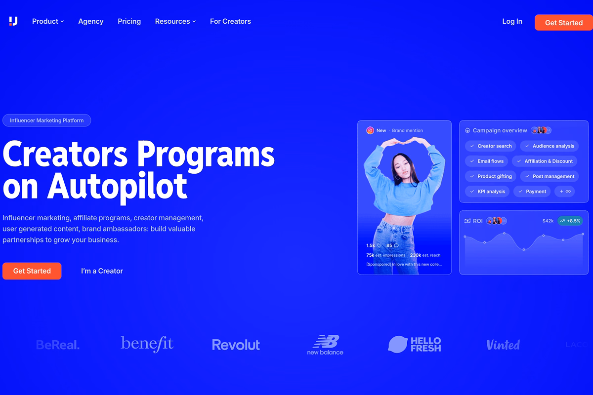 Upfluence platform for influencer partnerships, affiliate campaigns, and promo codes.