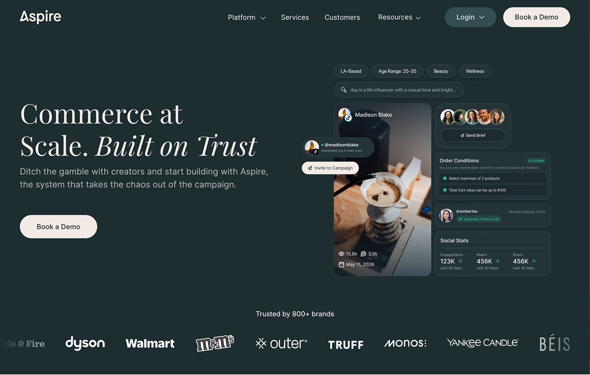 Aspire platform for creator partnerships and user generated content campaigns.