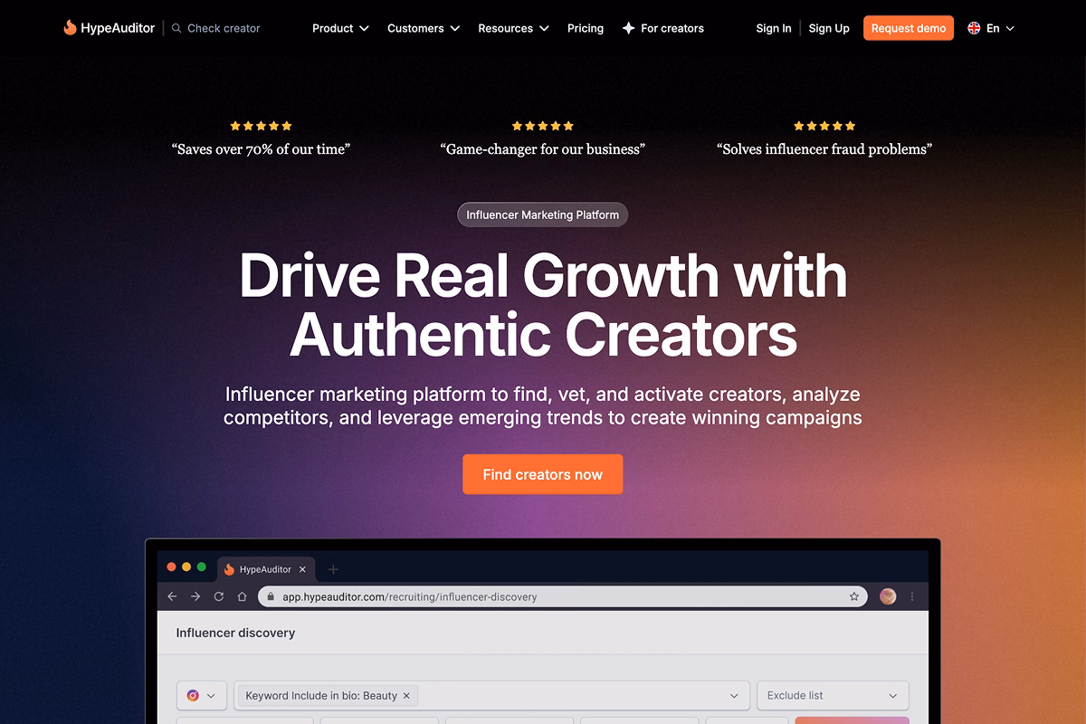 HypeAuditor influencer search and audience analysis for vetting creators.