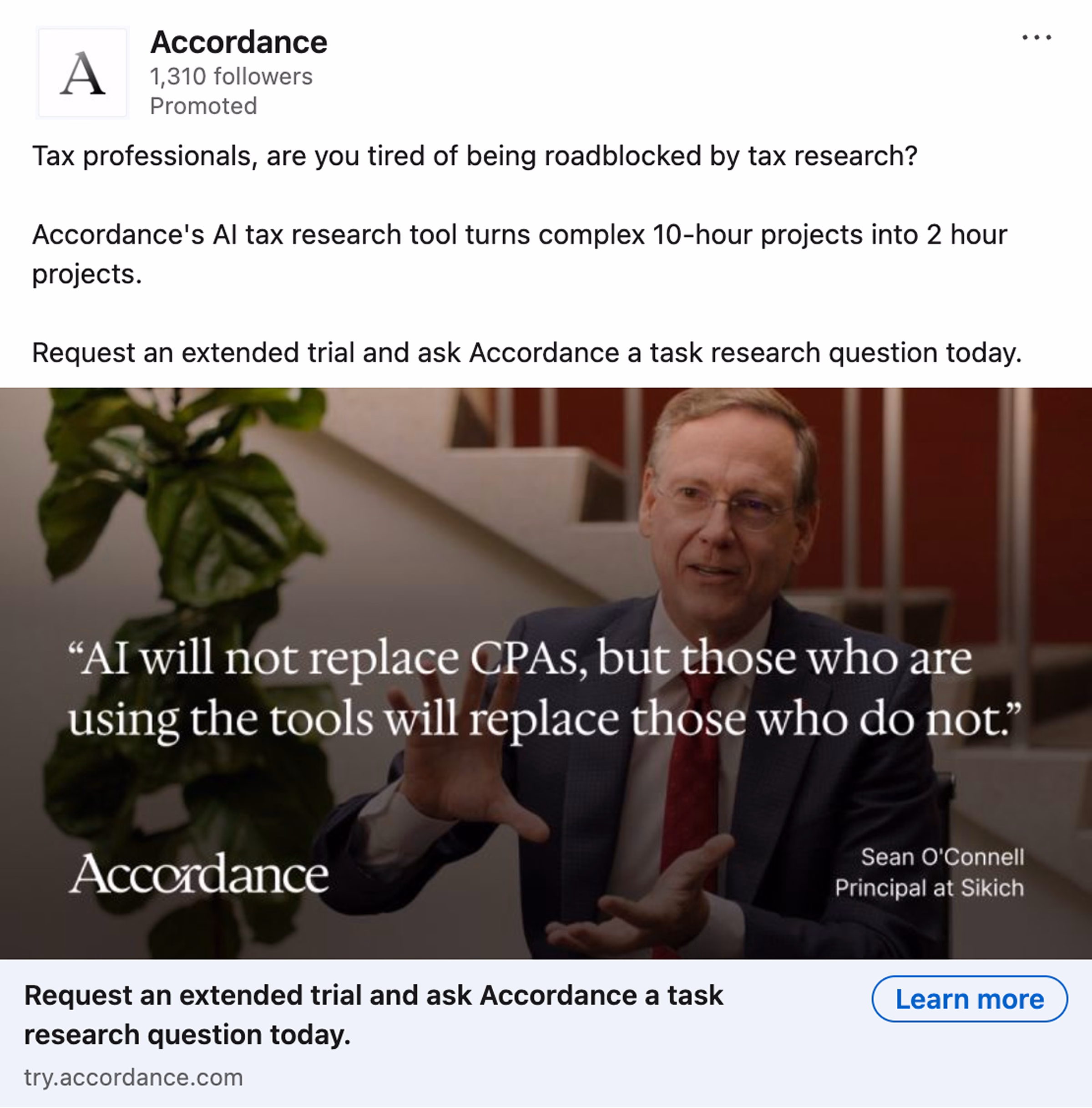 Sponsored LinkedIn ad designed to build awareness