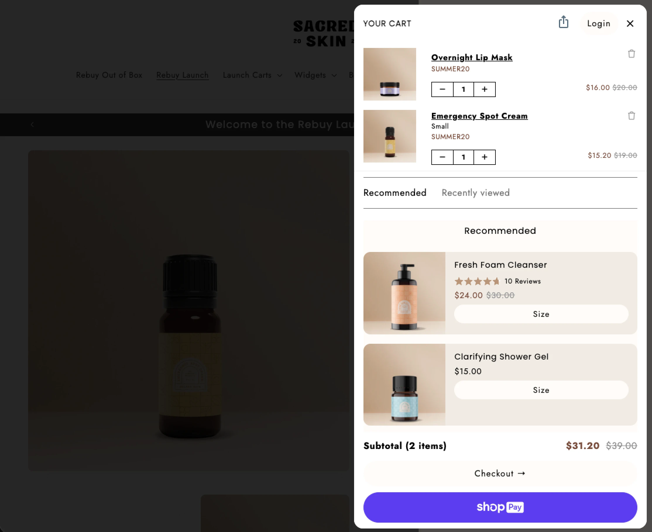Rebuy cart with smart recommendations.