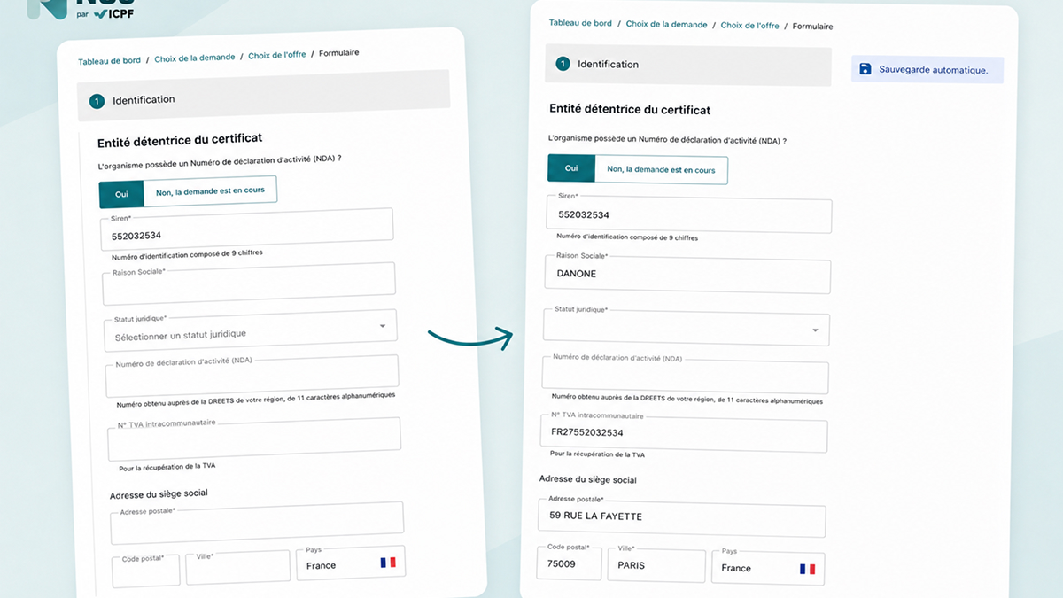 Un SIREN suffit pour préremplir votre demande de certification Qualiopi