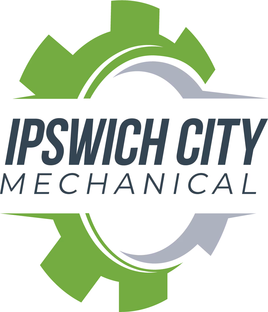 Ipswich City Mechanical logo with green and gray gear elements surrounding the text.
