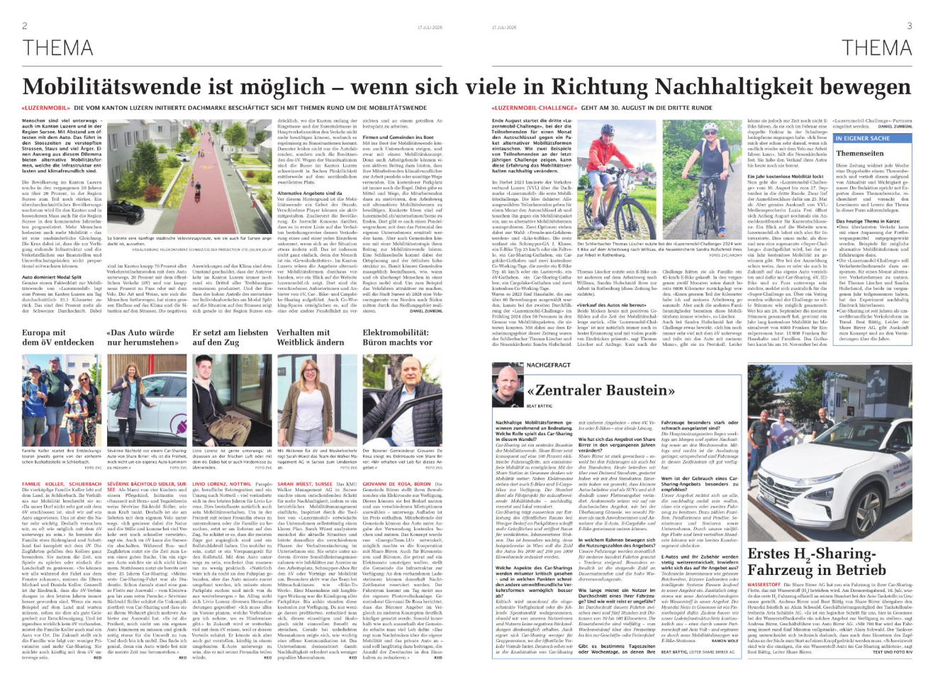 Bild von Auto und Velofahrer vor Gemeindehaus