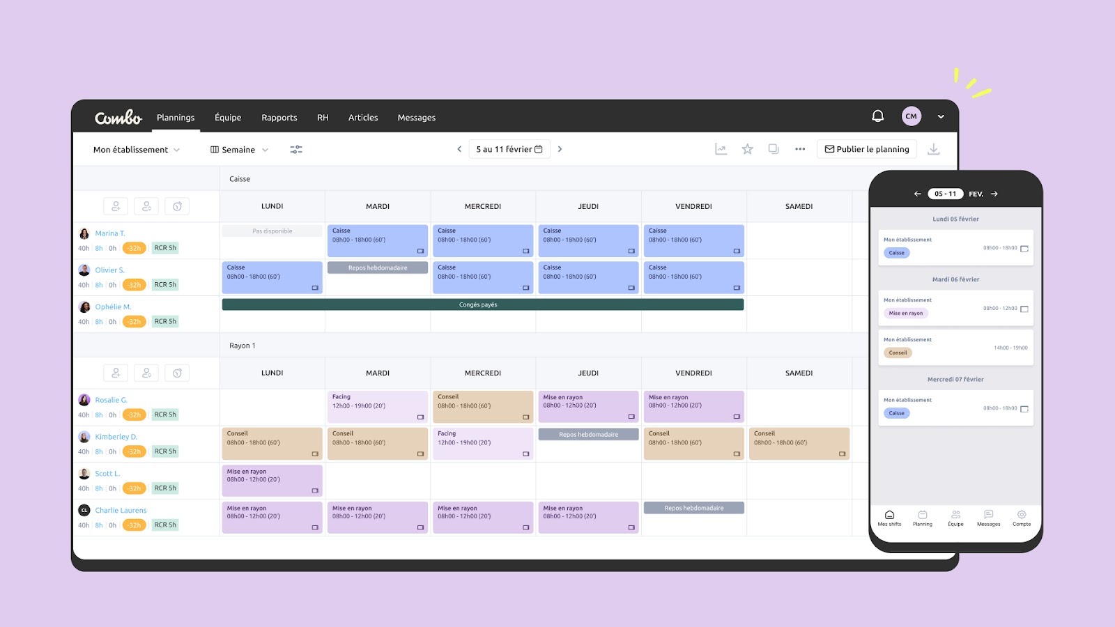 Interface du logiciel de planning Combo pour restaurants