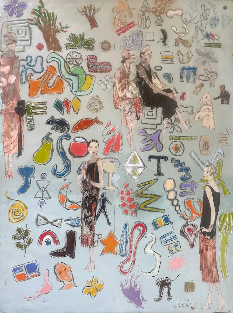 Thought doodles - Encaustic and collage