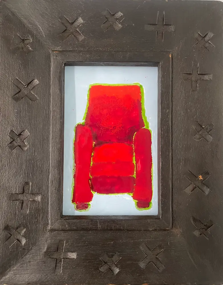 Red chair - Encaustic, framed