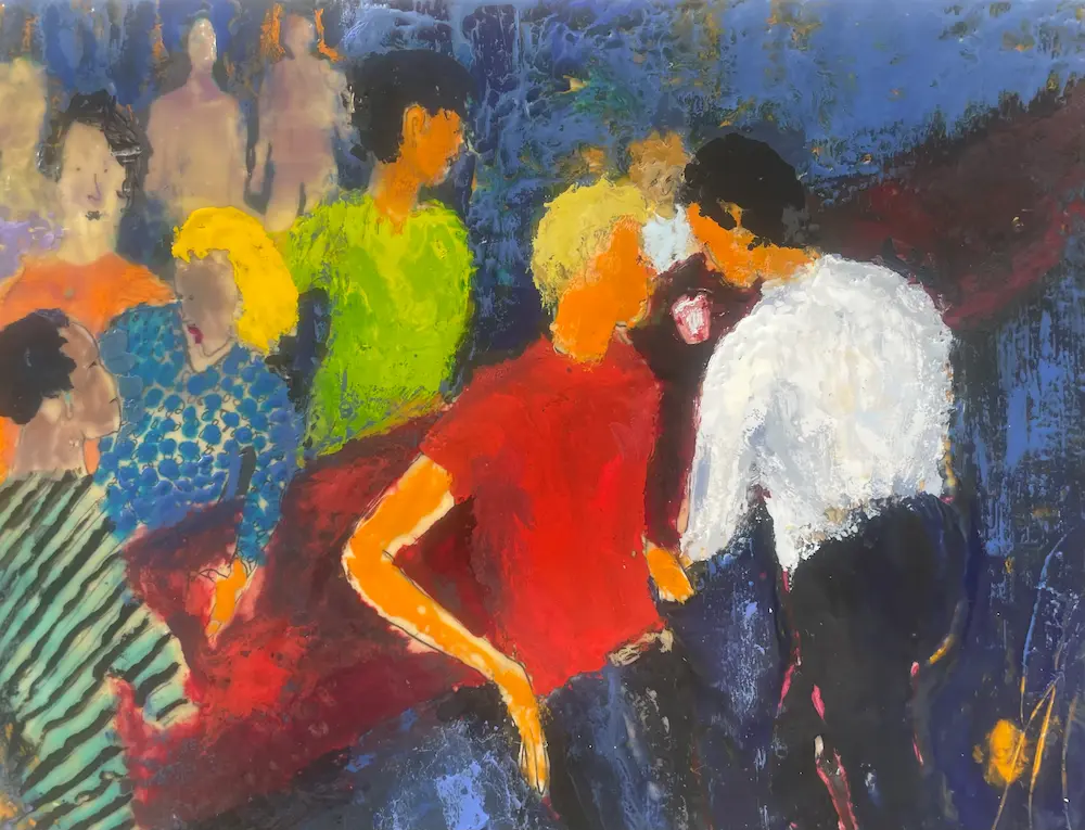 Bar Scene - Encaustic