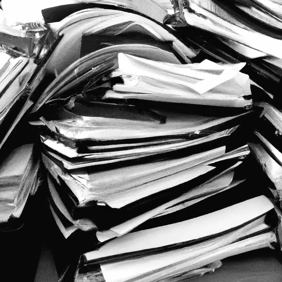 stacks of papers and folders piled high on a table