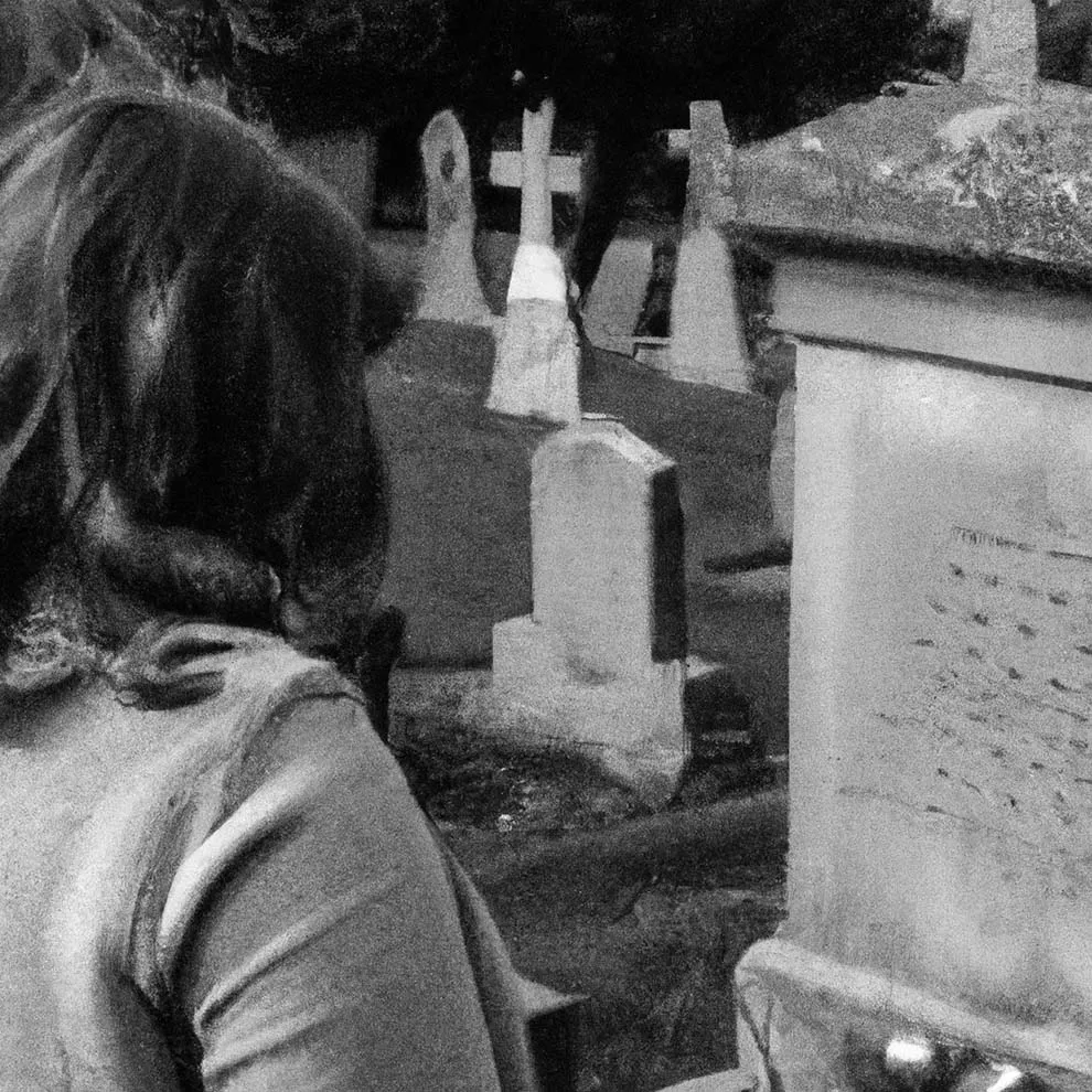 a person looking at a grave