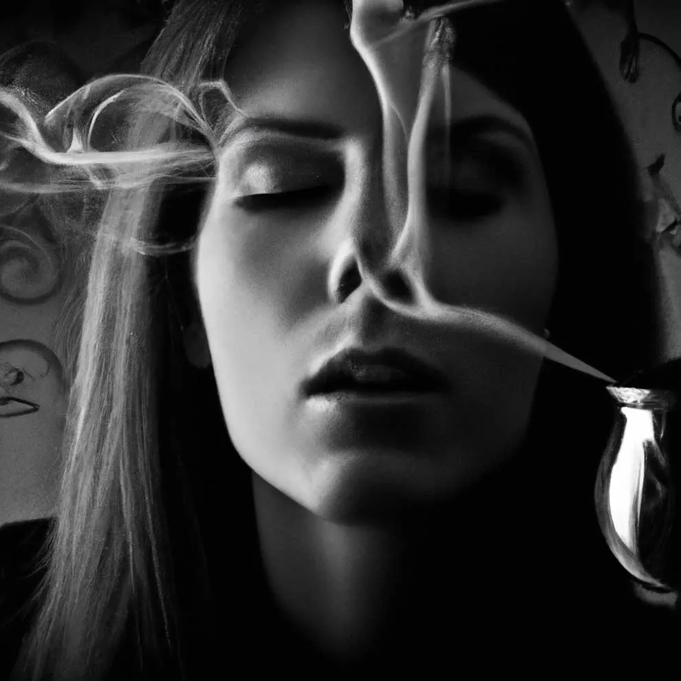 a woman with tendrils of smoke moving across her face
