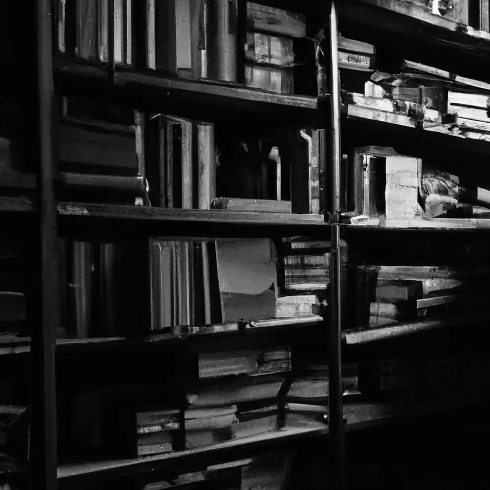 shelves with many books stacked and organized