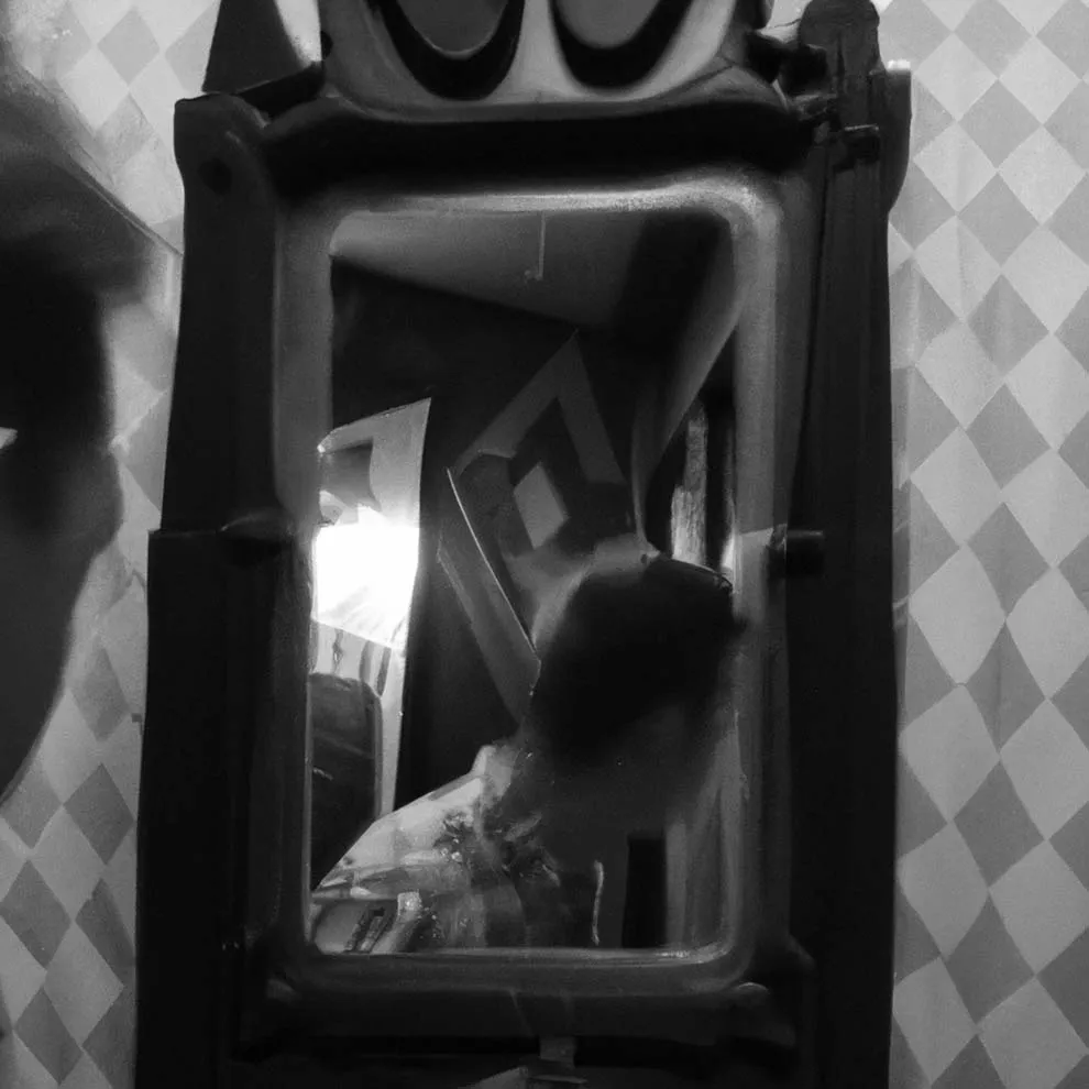a mirror with a reflection of a person